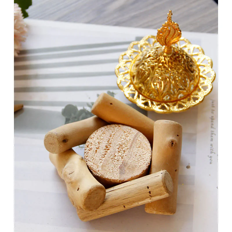 Buddha Stones Gold Alloy Healing Mini Incense Burner With Wooden Coaster Home Decor