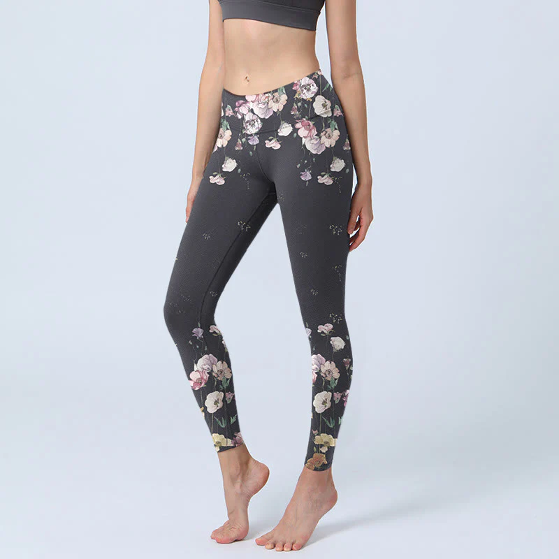 Buddha Stones Pansy Flower Pattern Print Gym Leggings Women's Yoga Pants