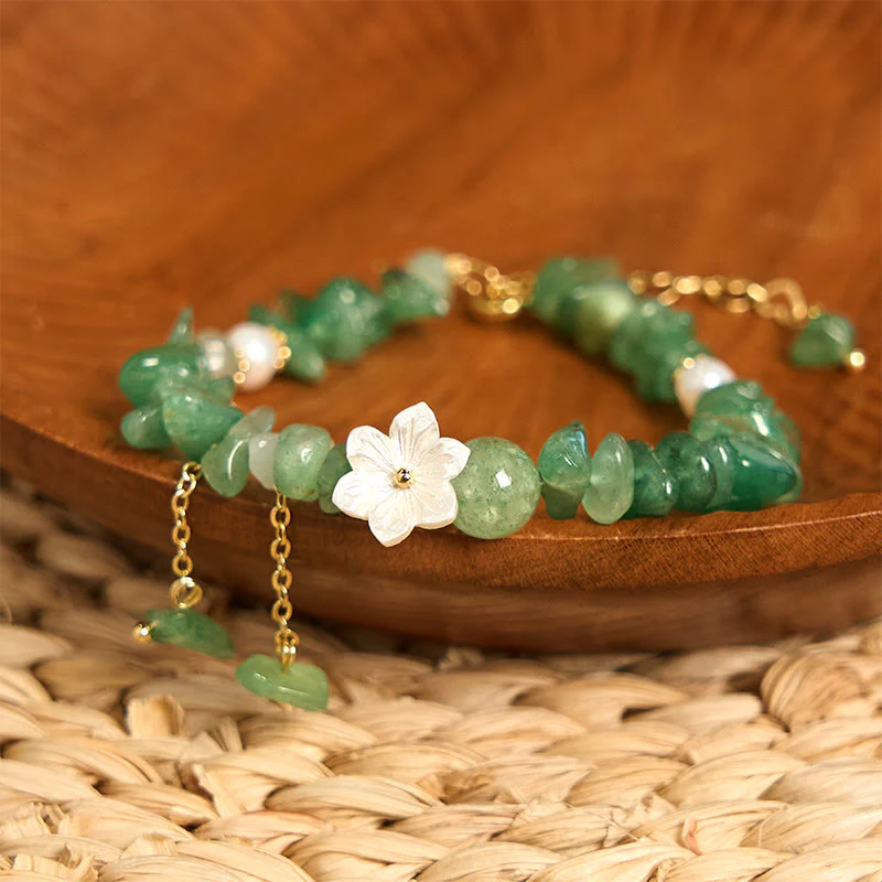 Buddha Stones Natural Strawberry Quartz Green Strawberry Quartz Super Seven Crystal Flower Healing Bracelet