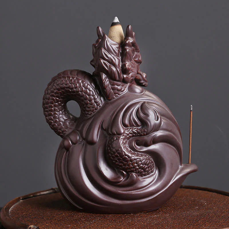 Buddha Stones Dragon Pattern Success Ceramic Incense Burner Decoration