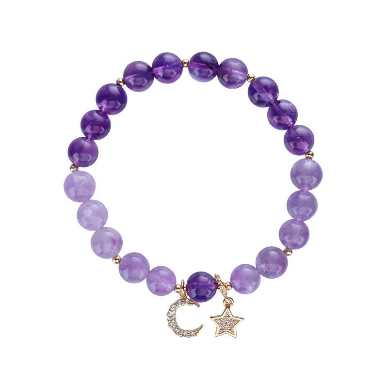 Buddha Stones Amethyst Crystal Moon Star Healing Bracelet