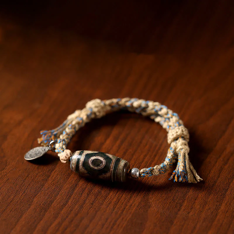Buddha Stones Handmade Tibetan Dzi Bead Wealth Protection Braided String Bracelet