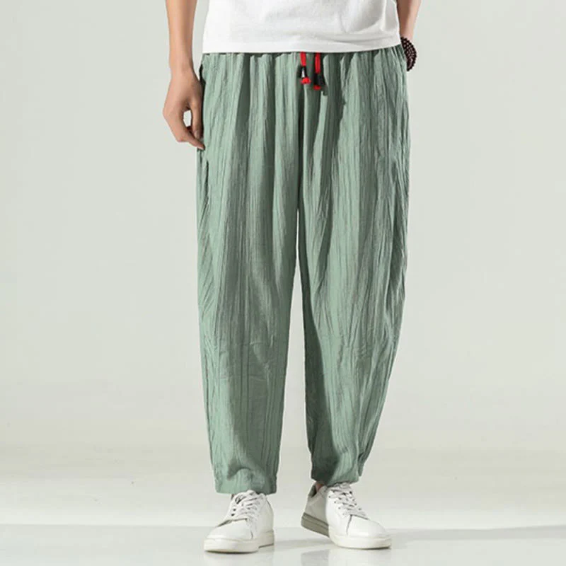 Buddha Stones Cotton Men's Drawstring Harem Pants With Pockets