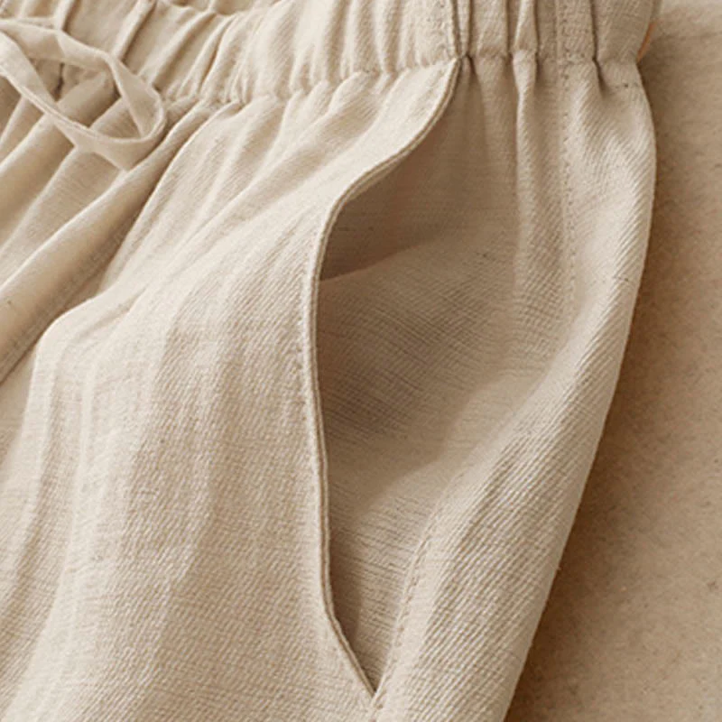 Buddha Stones Summer Drawstring Design Women's Wide Leg Pants With Pockets