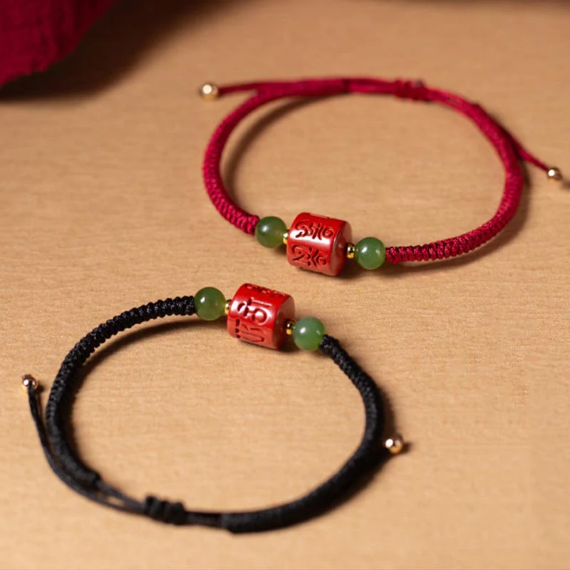 Buddha Stones Tibetan Cinnabar Om Mani Padme Hum Engraved Blessing Braided Rope Bracelet