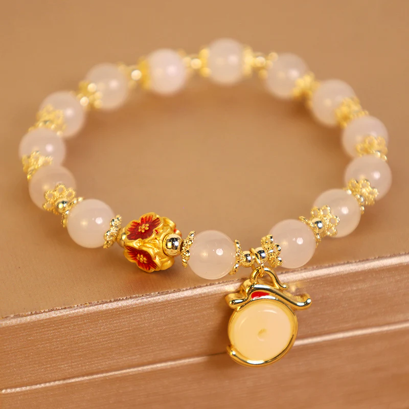 Buddha Stones Year of the Dragon White Agate Green Aventurine Peace Buckle Luck Bracelet (Extra 30% Off | USE CODE: FS30)