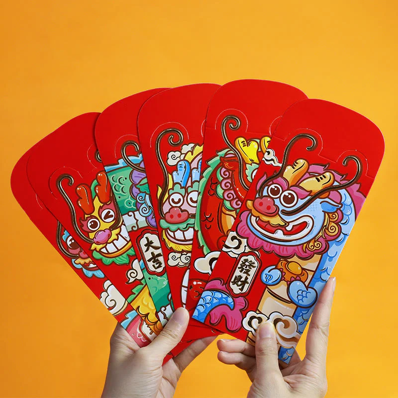 Buddha Stones 6Pcs Chinese Red Envelope Year of the Dragon Lucky Money Envelopes Auspicious Dragon Design 2024 Chinese New Year Dragon Year Envelope