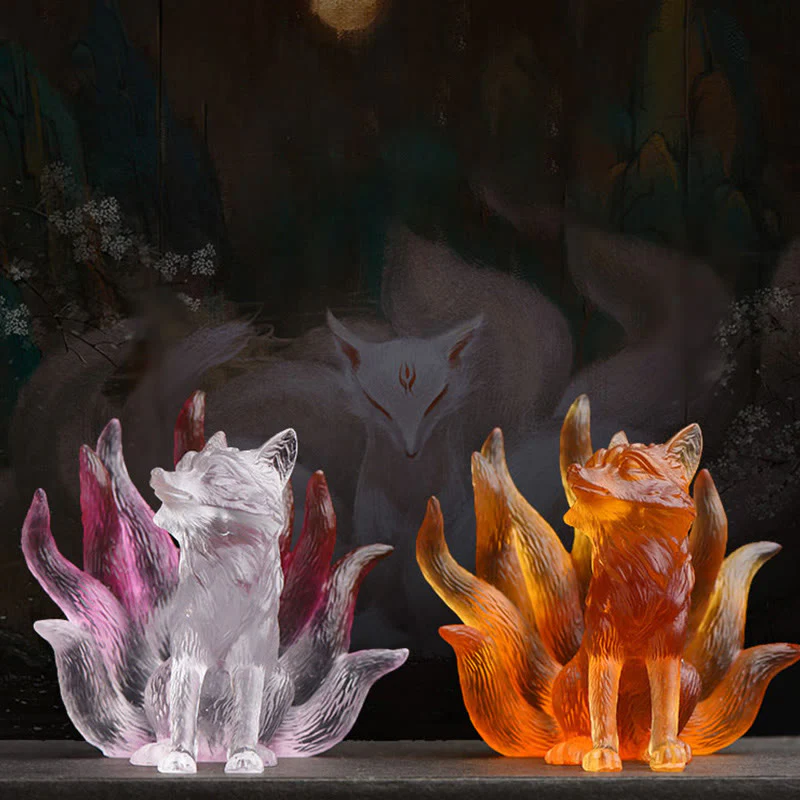 Buddha Stones Small Nine Tailed Fox Success Strength Home Figurine Decoration