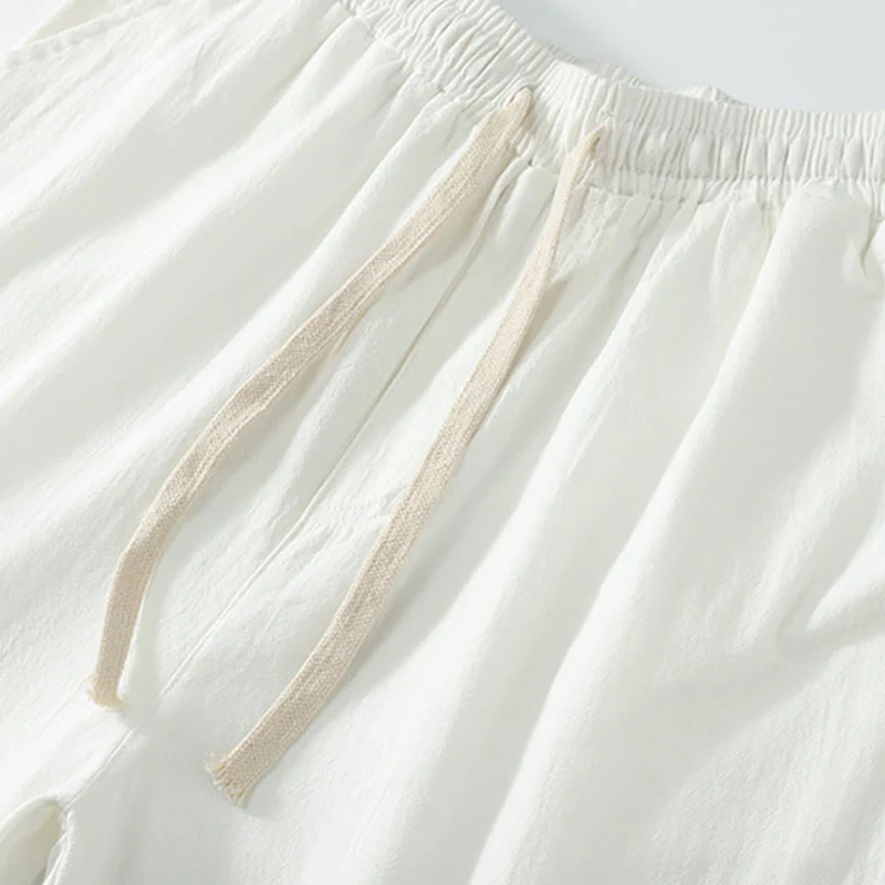 Buddha Stones 2Pcs Summer V-Neck Cotton Shirt Pants With Pockets Men's Meditation Cloth Set