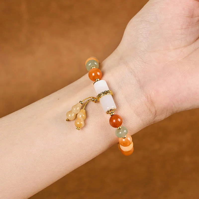 Buddha Stones Golden Silk Jade Beads Gourd White Crystal Wealth Luck Bracelet