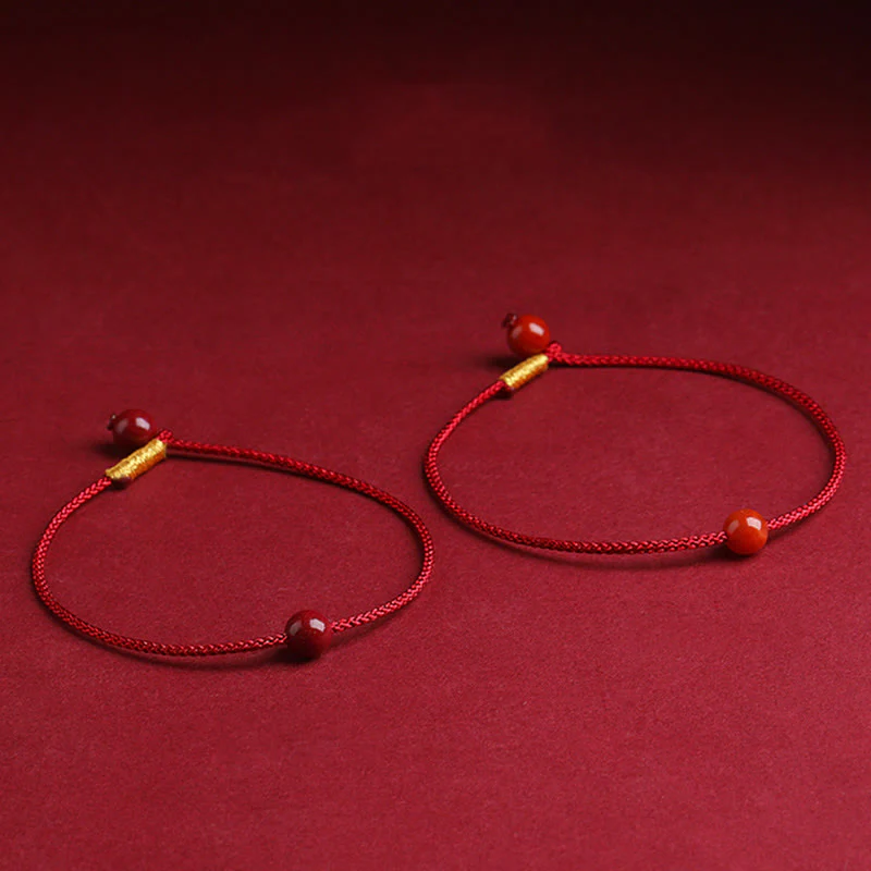 Buddha Stones Natural Cinnabar Red Agate Blessing Red String Bracelet