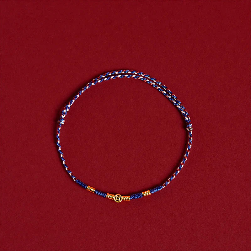 Buddha Stones Handmade Braided Red String Copper Coins Luck Bracelet