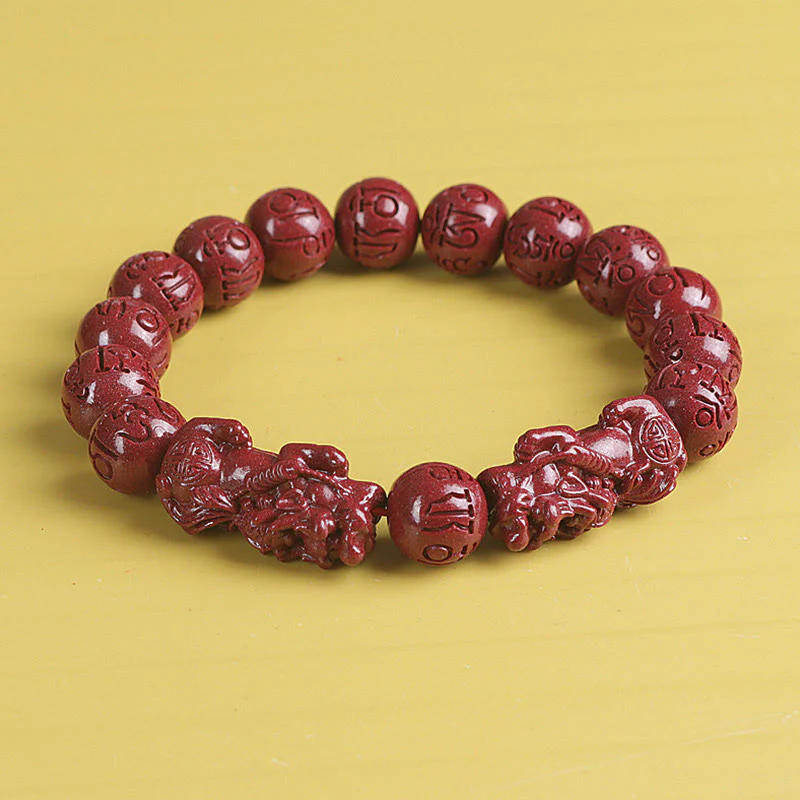 Buddha Stones Natural Double PiXiu Cinnabar Om Mani Padme Hum Wealth Luck Bead Bracelet
