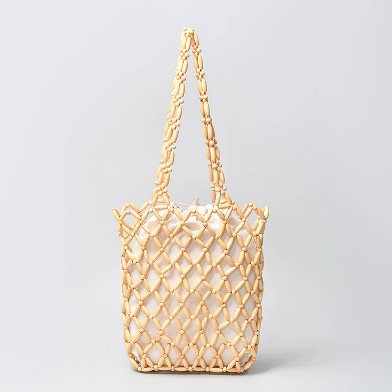 Buddha Stones Hand-woven Wooden Beads Shoulder Bag Handbag