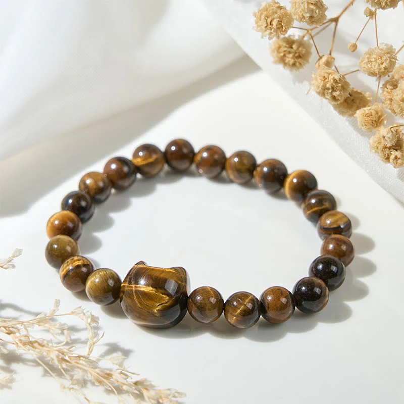 Buddha Stones Cute Cat Tiger Eye Power Beads Bracelet