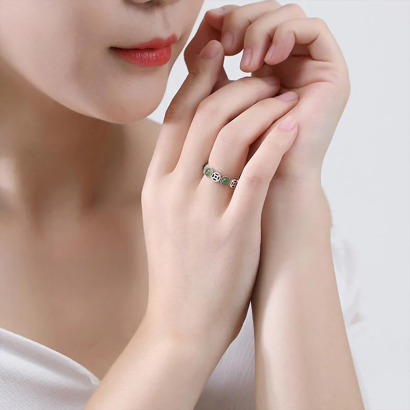 Buddha Stones Jade South Red Agate Copper Coin Prosperity Luck Open Ring