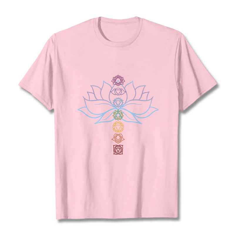 Buddha Stones Pastel Hues Lotus Flower Chakra Symbols Meditation Cotton Tee T-shirt
