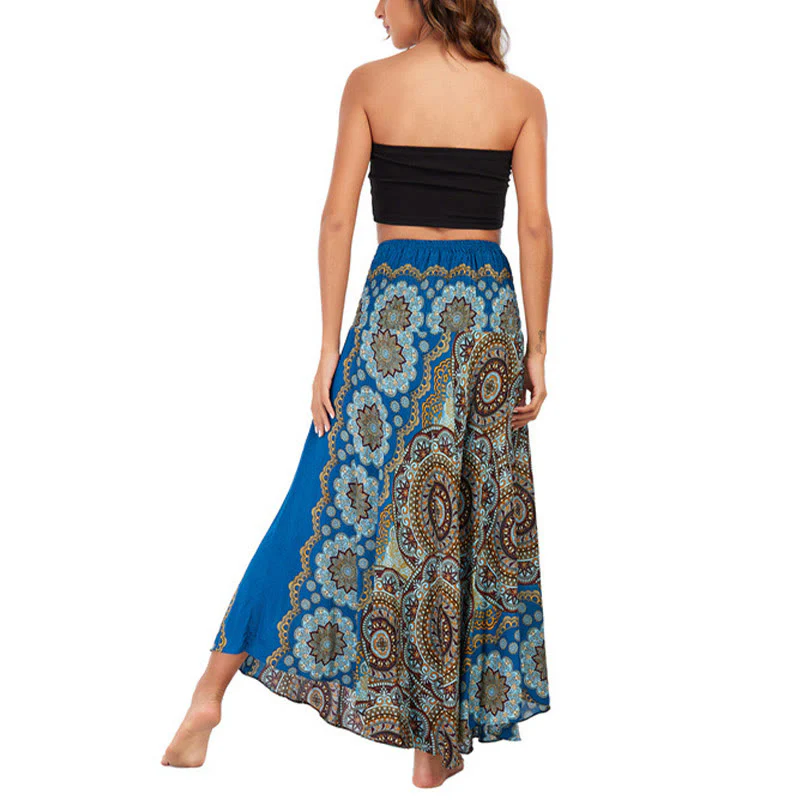 Buddha Stones Two Style Wear Bohemian Mandala Flower Lace-up Skirt Dress