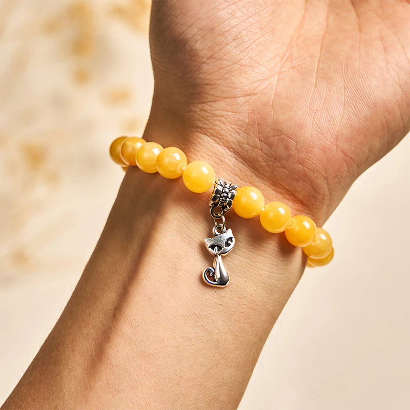 Buddha Stones Orange Tabby Cat Yellow Chalcedony Positivity Bracelet