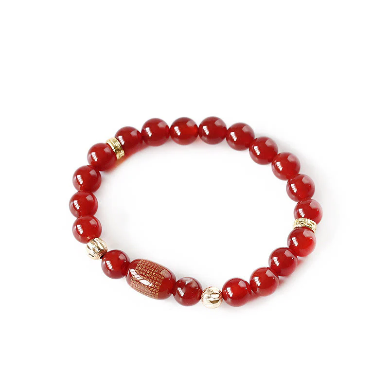 Buddha Stones Natural Red Agate Green Agate Buddhist Sutras Calm Bracelet