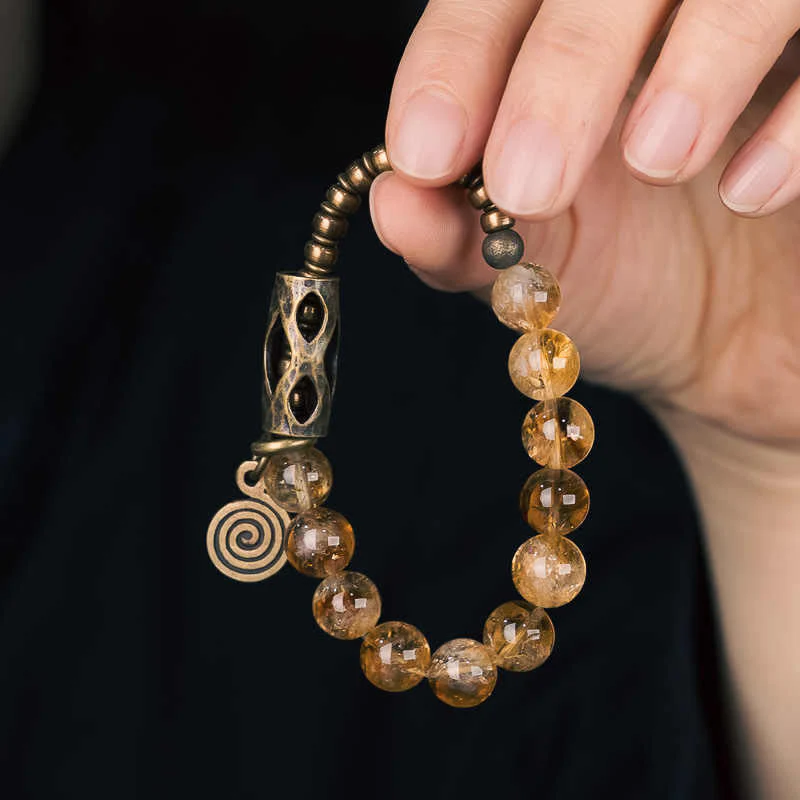 Buddha Stones Daily Retro 10mm Citrine Beads Protection Bracelet