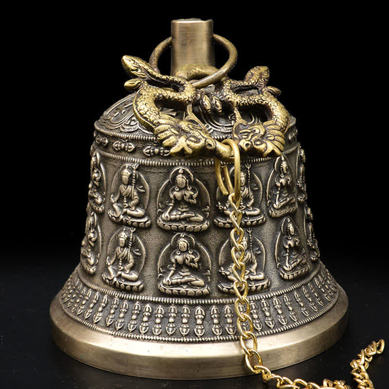 Buddha Stones Tibetan Engraved Buddha Dragon Wind Chime Bell Copper Luck Wall Hanging Decoration