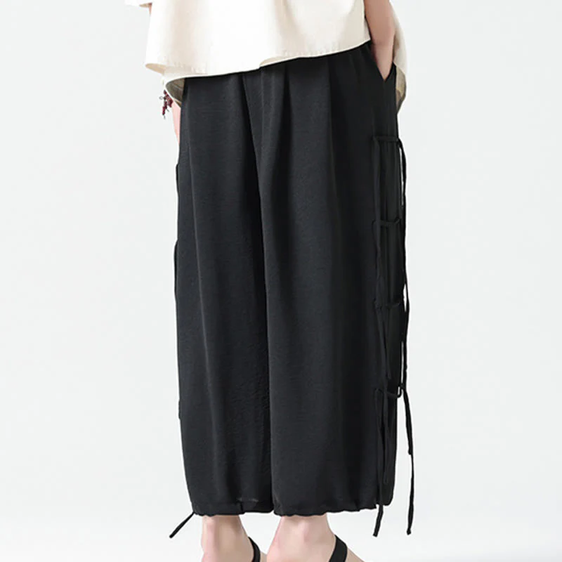 Buddha Stones Casual Loose Lanyard Design Waist Rope Men's 7-8 Length Spandex Pants With Pockets