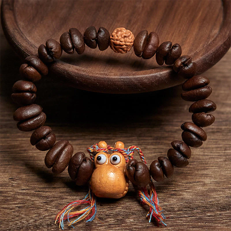 Buddha Stones Handmade Funny Hippo Coffee Beans Wenge Wood Bracelet