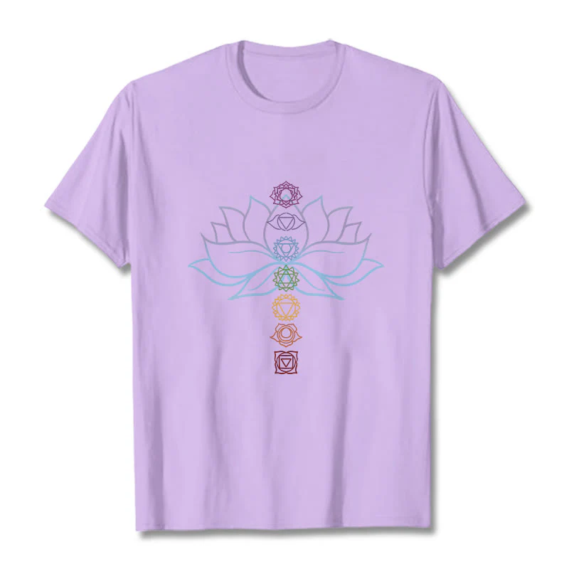 Buddha Stones Pastel Hues Lotus Flower Chakra Symbols Meditation Cotton Tee T-shirt