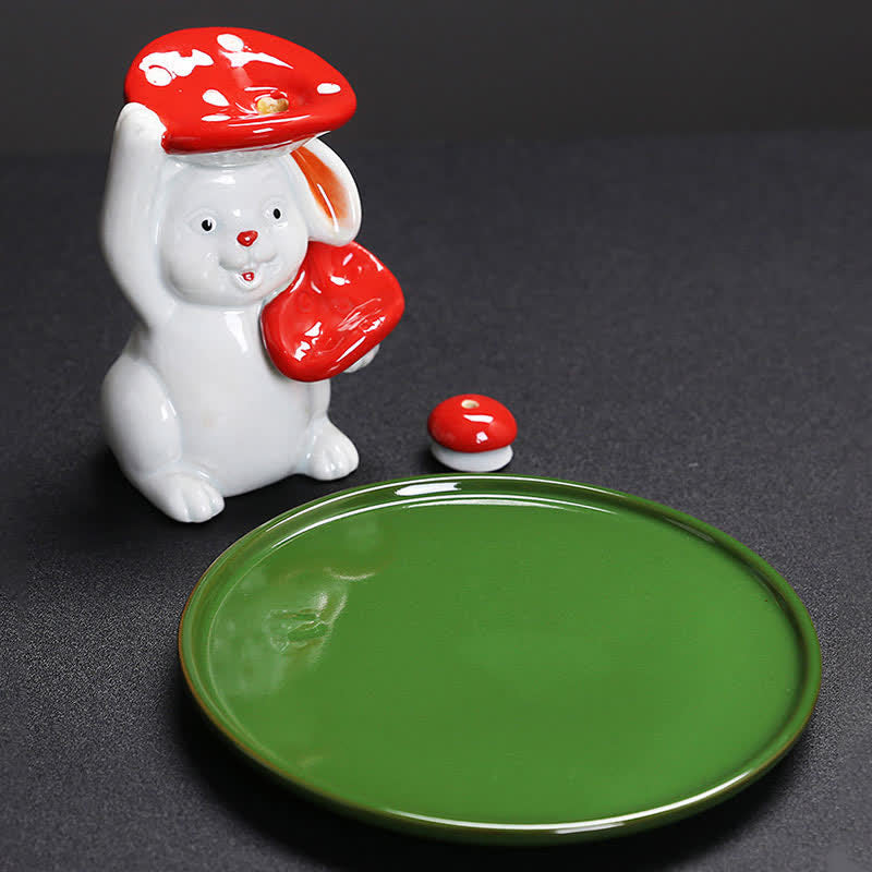 Year of the Rabbit Carrot Mushrooms Rabbit Ceramic Bunny Blessing Incense Burner (Extra 30% Off | USE CODE: FS30)