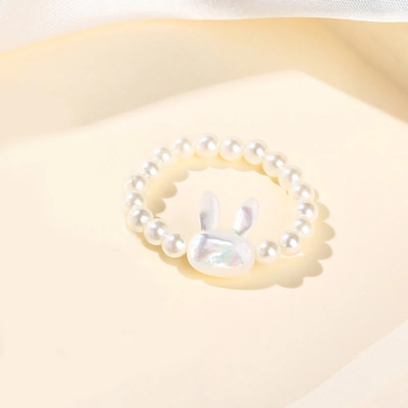 Buddha Stones 3mm Tridacna Stone Bead Rabbit Blessing Elastic Ring