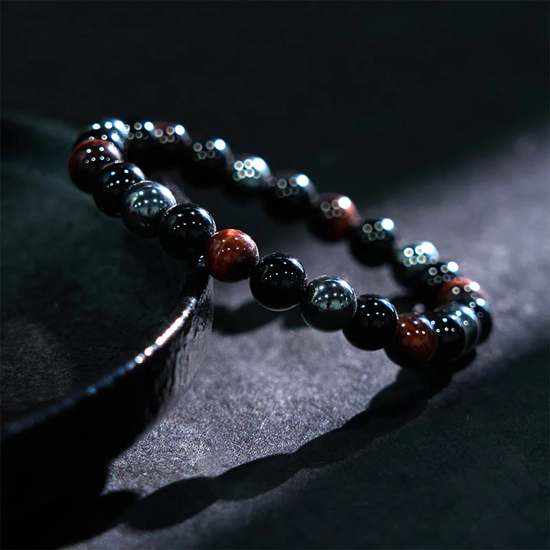 Buddha Stones Natural Tiger's Eye Obsidian Hematite Positive Powerful Bracelet