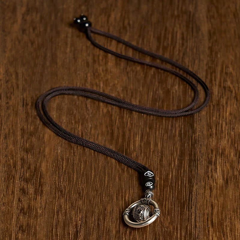 Buddha Stones Om Mani Padme Hum Copper Plated Silver Wealth Rotating Necklace Pendant