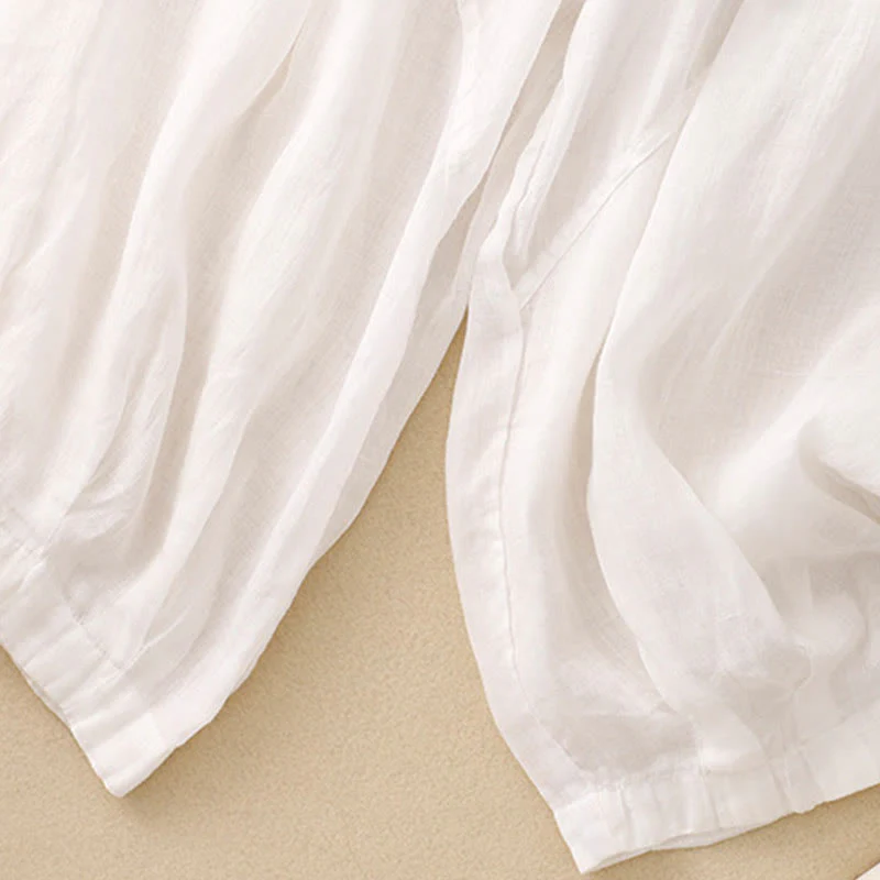 Buddha Stones Embroidered Pattern Women's Cotton Linen Harem Pants With Pockets