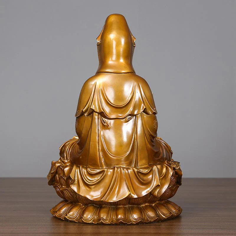 Buddha Stones Kwan Yin Avalokitesvara Lotus Sitting Harmony Brass Copper Statue Home Altar Decoration