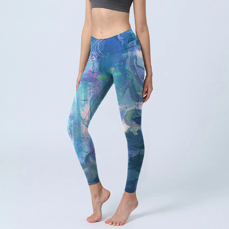 Buddha Stones Lotus Flowers Leaves Birds Gym Leggings Women's Yoga Pants