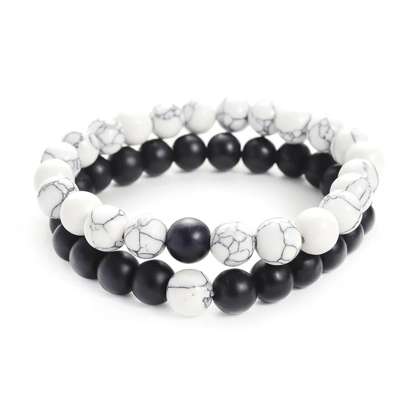 Buddha Stones 2pcs Natural Frosted Stone White Turquoise Bead Couple Bracelet