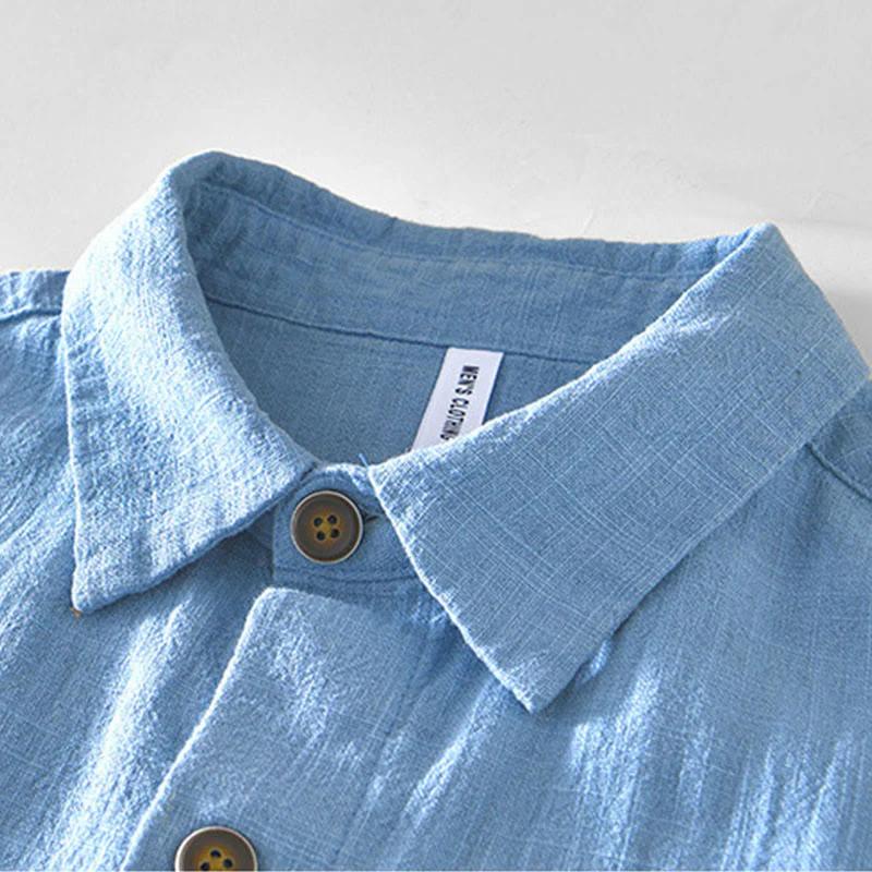 Buddha Stones Casual Plain Simple Buttons Design Men's Long Sleeve Ramie Linen Jacket With Pockets