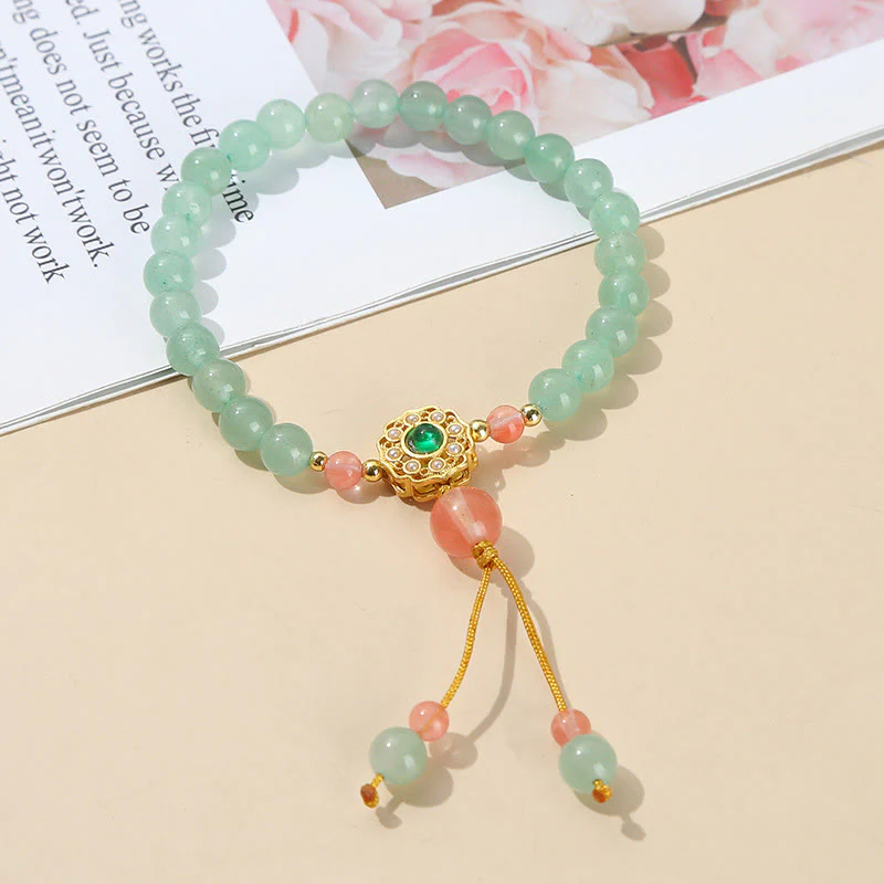 Buddha Stones Green Aventurine Luck Bead Tassel Bracelet