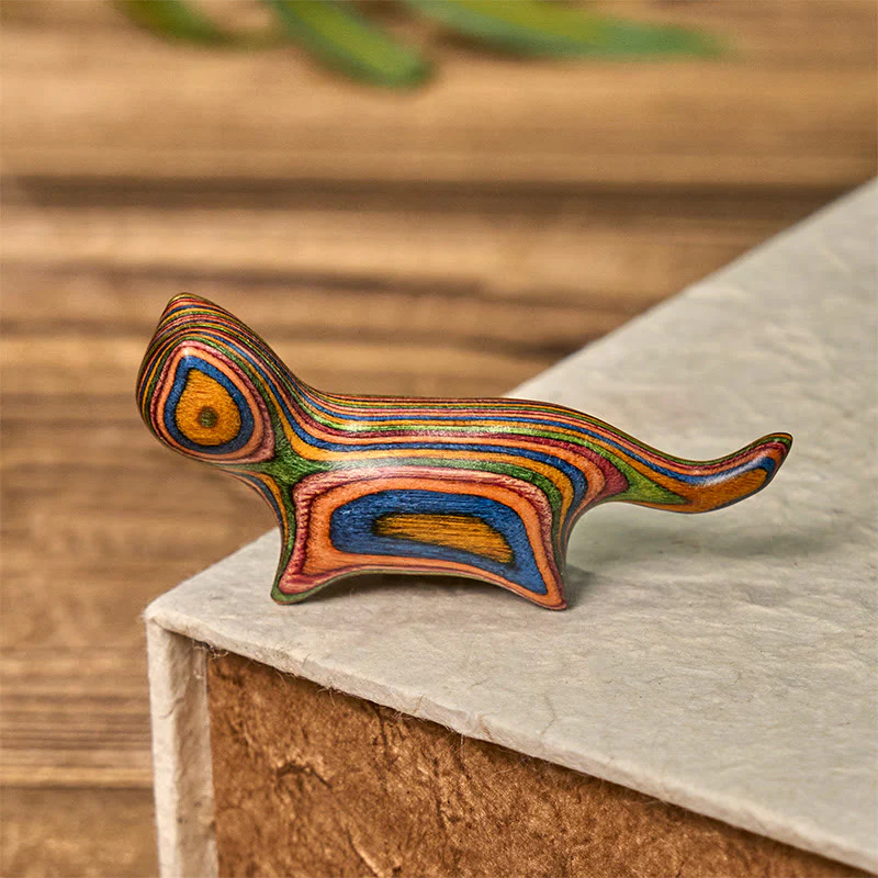 Buddha Stones Mini Rainbow Eucalyptus Walking Cat Carved Reduce Stress Decoration