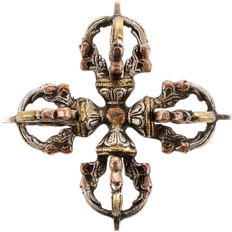 Buddha Stones Tibetan Handmade 5 Prong Double Dorje Copper Iron Thunderbolt Strength Vajra