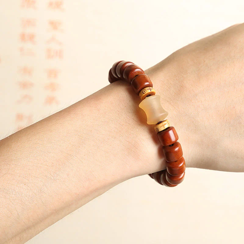Buddha Stones Tibetan Bone Beads Three-Eyed Dzi Bead Sheep Horn Red Agate Strength Bracelet