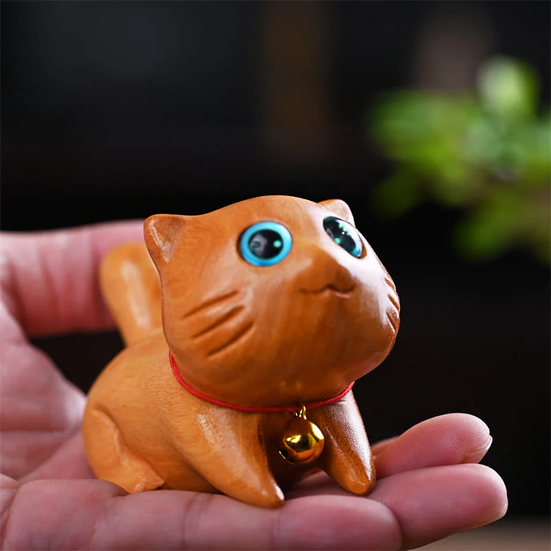 Buddha Stones Small Cute Confident Sleeping Cat Sandalwood Healing Home Decoration