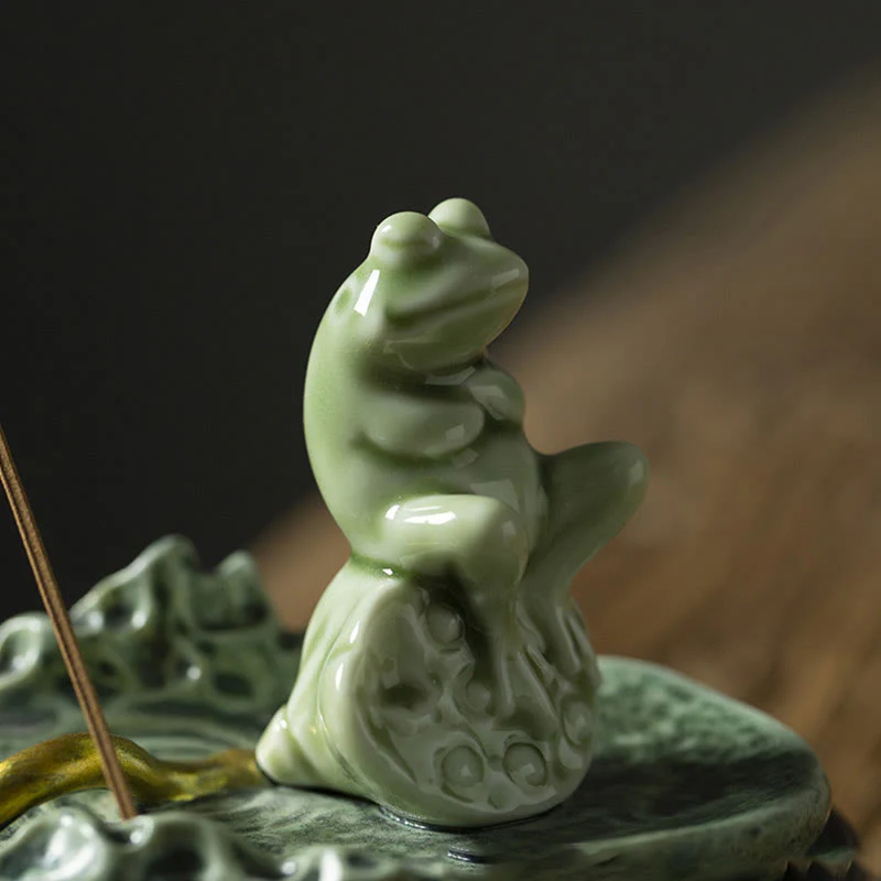 Buddha Stones Leaf Meditation Frog Pattern Healing Ceramic Incense Burner Decoration