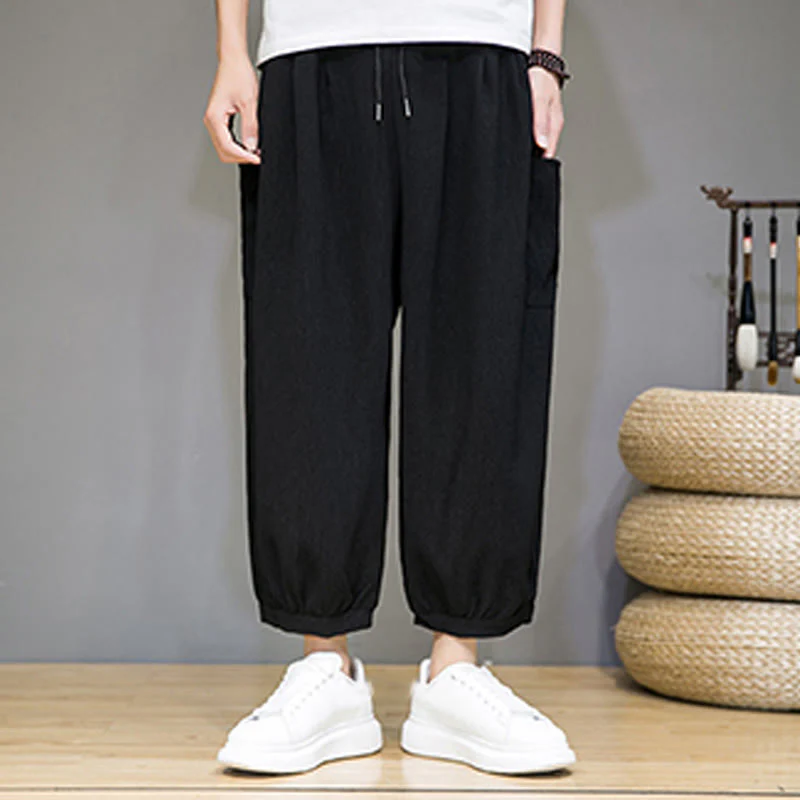 Buddha Stones Casual 7-8 Length Cropped Men's Harem Pants With Side Pockets