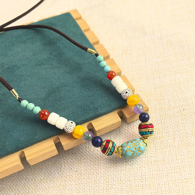 Buddha Stones Tibetan Handmade Turquoise Beads Balance Necklace Pendant