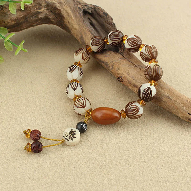 Buddha Stones Tibetan Mala White Bodhi Seed Peace Bracelet