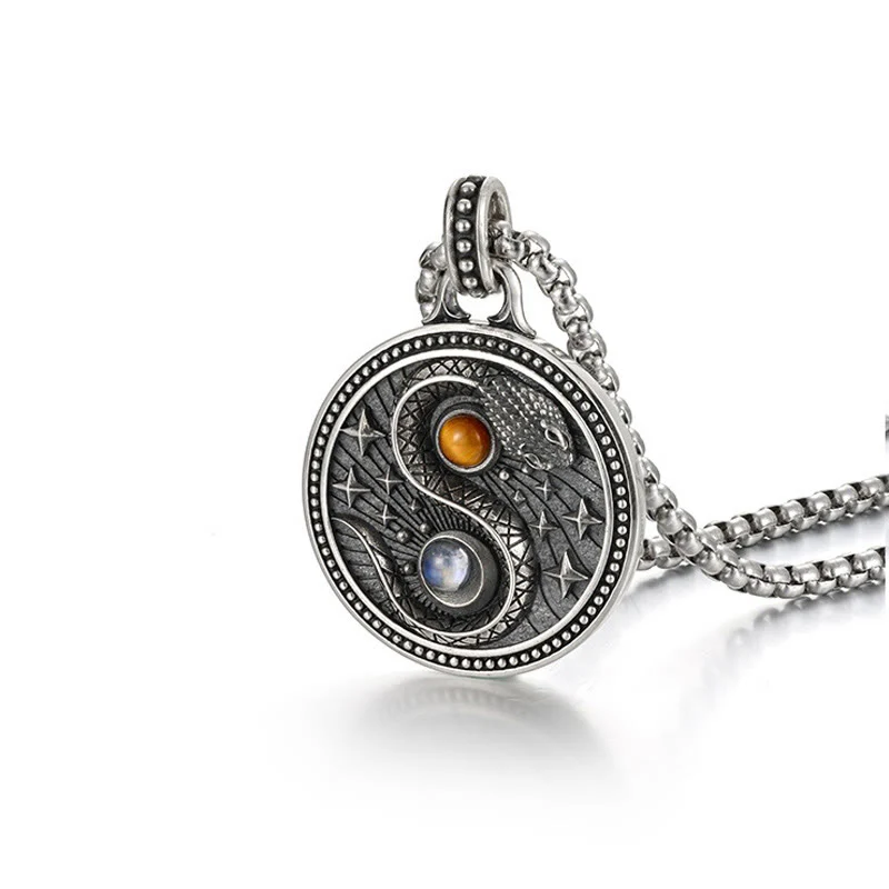 Buddha Stones Snake Yin Yang Symbol Copper Wealth Necklace Pendant