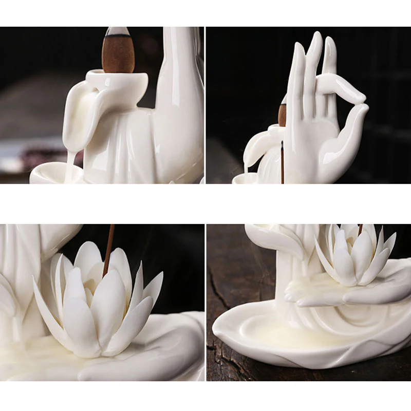 Buddha StonesTibetan Lotus Blessing Incense Burner Decoration