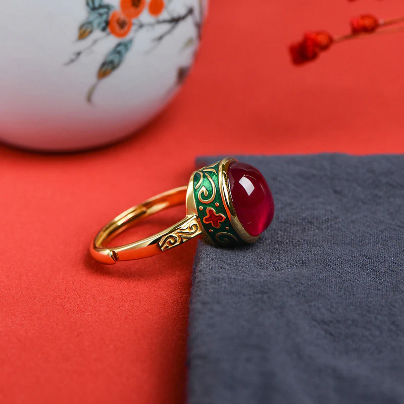 Buddha Stones 925 Sterling Silver Red Corundum Courage Ring